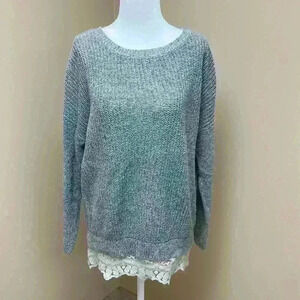UO Pins & Needles Gray Sweater with Crochet Detail Hem